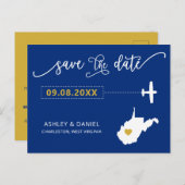 West Virginia Wedding Save the Date Map Postcard Postkarte (Vorne/Hinten)