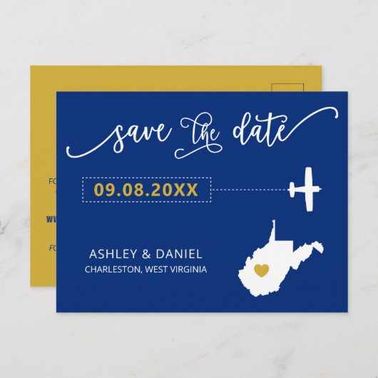 West Virginia Wedding Save the Date Map Postcard Postkarte (Vorne/Hinten)