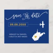 West Virginia Wedding Save the Date Map Postcard Postkarte (Vorderseite)