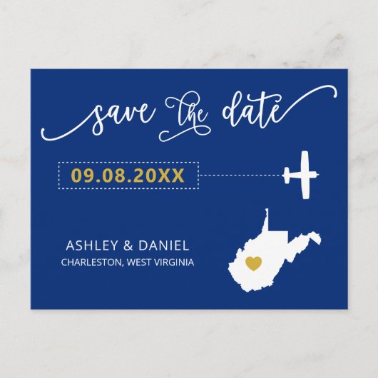 West Virginia Wedding Save the Date Map Postcard Postkarte (Vorderseite)