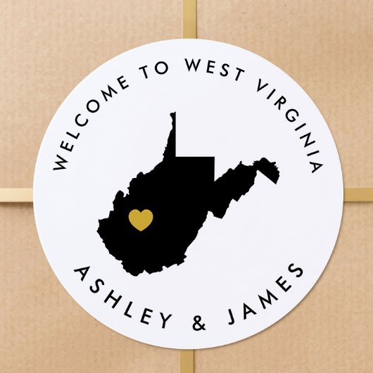 West Virginia Wedding Welcome Sticker Tag, Gold