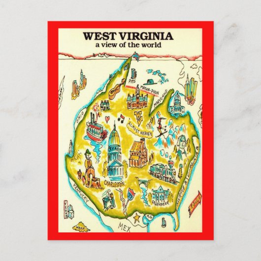 West Virginia Weltansicht Postkarte (Vorderseite)