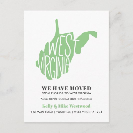 WEST VIRGINIA Wir haben neue Adresse Neue Zuhause  Postkarte (Vorderseite)