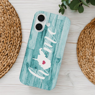 West Virginia Zuhause Staat Turquoise Wood Look iPhone 16 Hülle