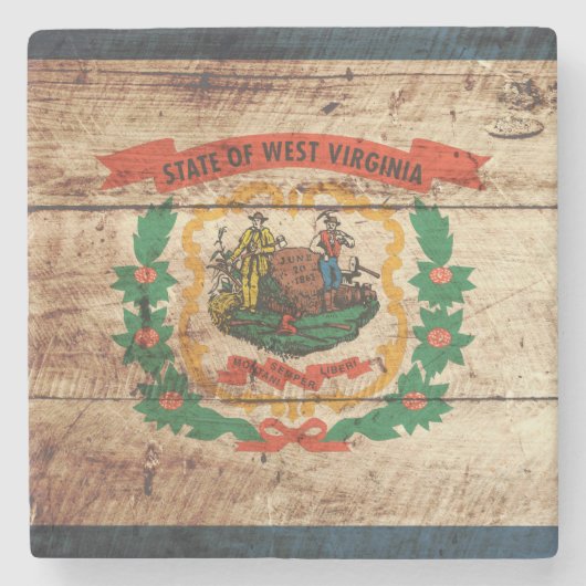 West- VirginiaStaats-Flagge auf altem hölzernem Steinuntersetzer (Vorderseite)