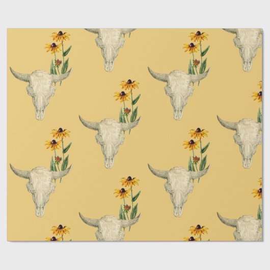 West Western Kuh Skull Horns Schwarze Mit Augen Su Geschenkpapier (Flach)