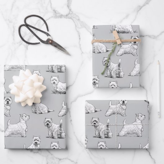 West White Terrier Wrapping Paper Sheets Geschenkpapier Set (Vorderseite)