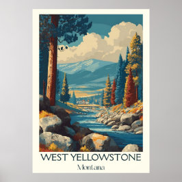 West Yellowstone MT Vintager Winter Ski Art Art Poster