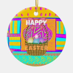 Westafrikanisch inspirierter Osterkorb & Eier Kuns Keramik Ornament