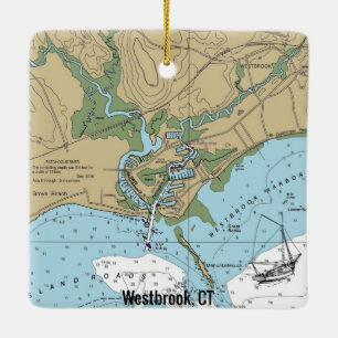 Westbrook CT Nautic Chart Keramikornament