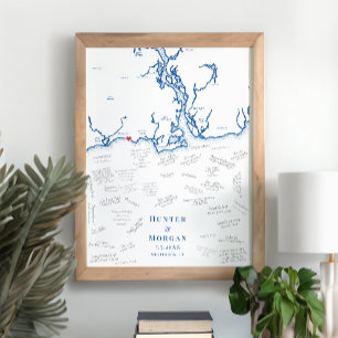 Westbrook Wedding Elegant Navy Gästebuchplakat Poster