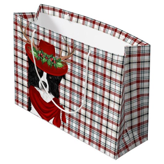 Wester Kariert und Border Collie Dog Lover Holiday Große Geschenktüte (Rückseite Schrägansicht)
