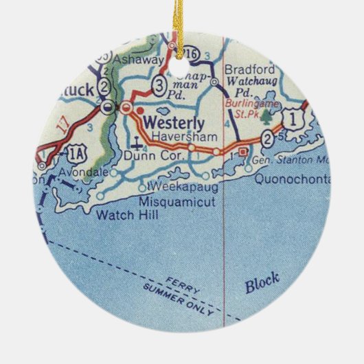 Westerly RI Vintag Map" Keramik Ornament (Hinten)