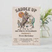 Western 1. Geburtstag Party satteln Einladung (Stehend Vorderseite)