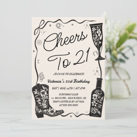 Western 21. Geburtstag Einladung (Stehend Vorderseite)