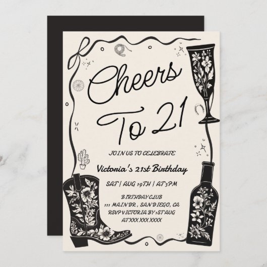 Western 21. Geburtstag Einladung (Vorne/Hinten)