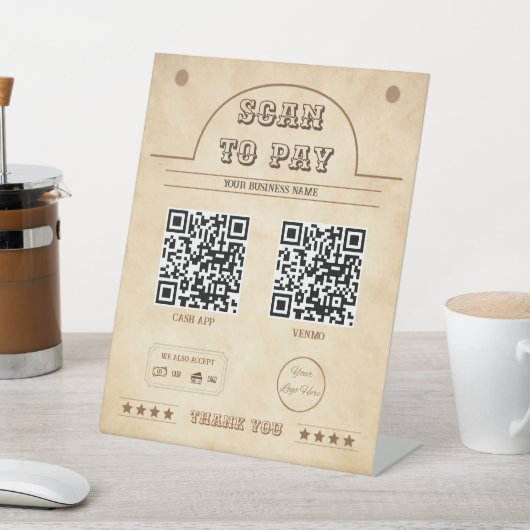 Western 2 QR-Codes Länderprüfung zur Zahlung Sockelschild (In SItu)