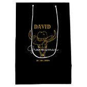 Western Alte Grenze Cowboy Personalisierte Trauzeu Mittlere Geschenktüte (Rückseite)