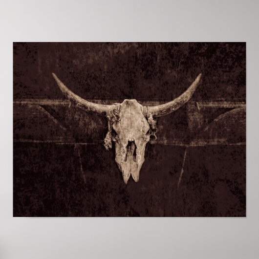 Western Altes Rustikales Bull Skull Brown Beige La Poster (Vorne)