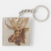 Western American Animal Study | Elche Portrait Schlüsselanhänger (Rückseite)