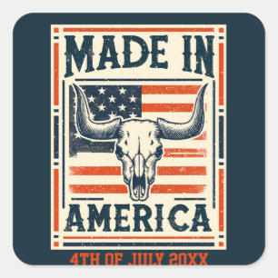 Western American Country Cow Skull 4. Juli Quadratischer Aufkleber