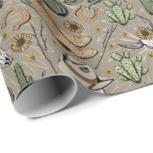 Western Americana Laughing Cowboy Skull und Cactus Geschenkpapier (Rolleneckpunkt)