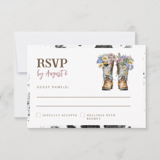 Western and Country Flowers Boots Rustic Wedding RSVP Karte (Vorderseite)
