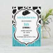 Western Aquamarin Wood Rodeo Geburtstag Einladung (Stehend Vorderseite)