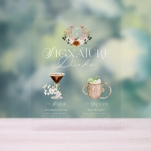 Western Aquarellbraun und Unterschrift Getränke Acrylschild (Neutral)