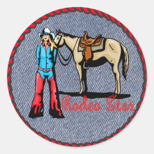 Western Aufkleber Cowgirl Rodeo Star auf Denim dru