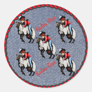 Western Aufkleber Mutton Busters auf Denim Print