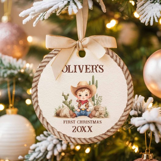Western Baby Boy Erste Weihnachten Keramik Ornament