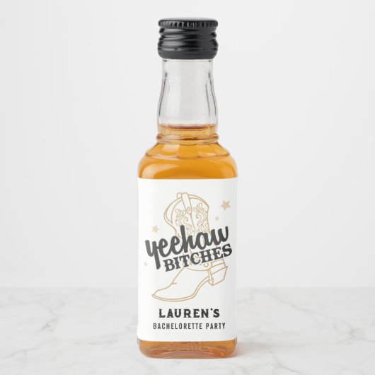 Western Bachelorette Mini Flasche Gefallen Alkoholflaschenetikett (Vorderseite)