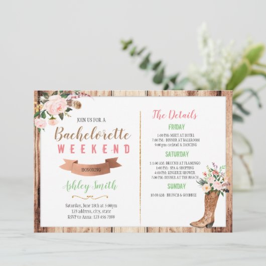 Western Bachelorette mit Einladung (Stehend Vorderseite)