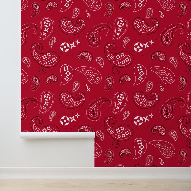 Western Bandana Paisley Pattern Bright Red Tapete (Anwendung)