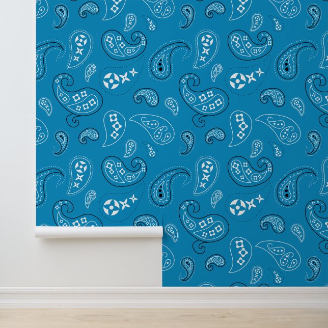 Western Bandana Paisley Pattern Medium Blue Tapete (Anwendung)