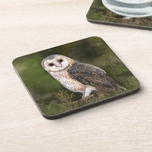Western Barn Owl Beverage Coaster - Malerei Getränkeuntersetzer (Linke Seite)