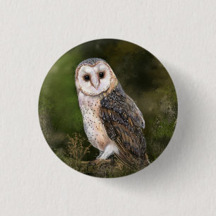 Western Barn Owl - Mignes Wasserfarben Malerei Art Button