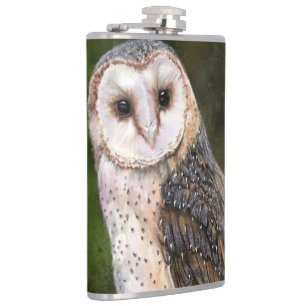 Western Barn Owl - Mignes Wasserfarben Malerei Art Flachmann
