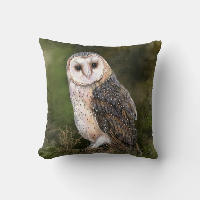Western Barn Owl - Wasserfarbenmalerei Art Kissen (Vorderseite)