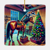 Western Barn Raccoon Dekorieren Weihnachtsbaum Keramikornament (Rückseite)