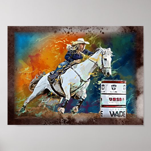 Western Barrel Racing Cowgirl Decoupage drucken Poster (Vorne)