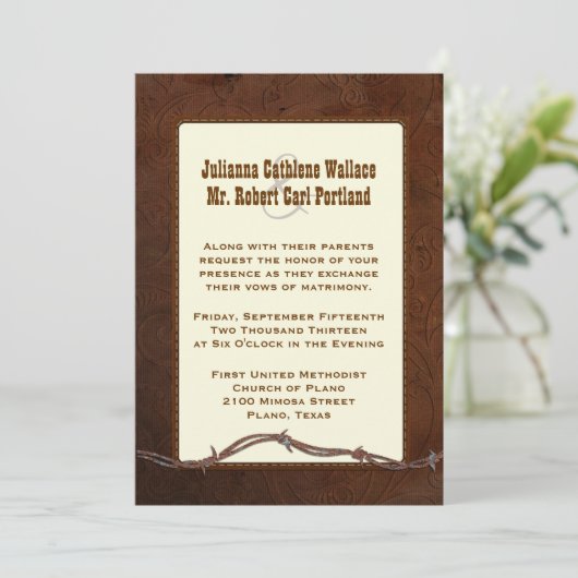 Western bearbeitete lederne kundenspezifische einladung (Stehend Vorderseite)