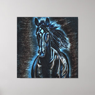 Western Beauty Wild Mustang Blue Tones Leinwanddruck