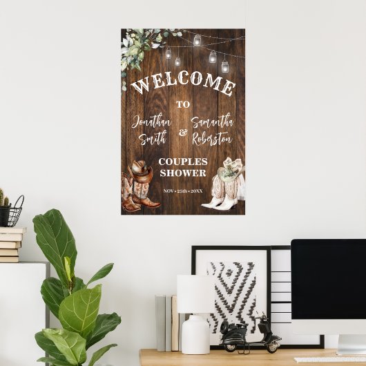 Western Begrüßung Boots Hat Country Couples Dusche Poster (Heimbüro)