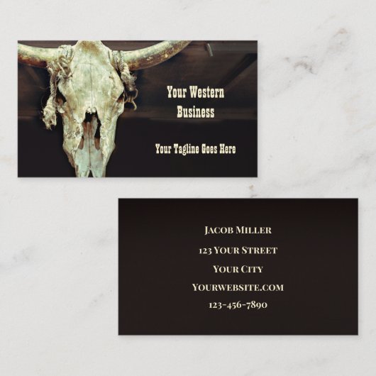 Western Beige Brown Rustic Bull Cow Skull Stall Visitenkarte (Vorne/Hinten)
