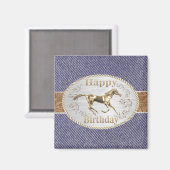 Western Belt and Buckle On denim Happy Birthday Magnet (Vorderseite/Rückseite)