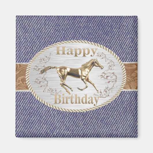 Western Belt and Buckle On denim Happy Birthday Magnet (Vorne)