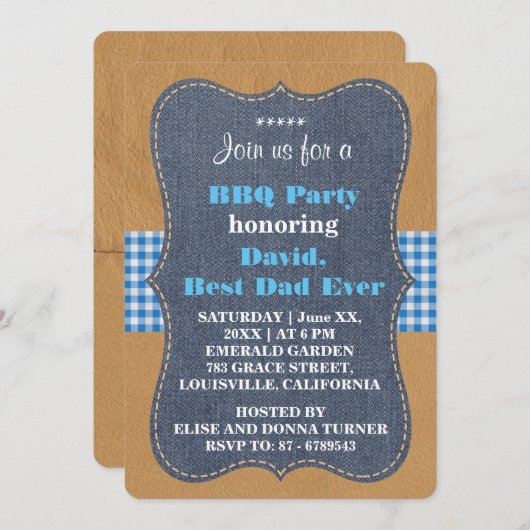 Western BEST VATER EVER Denim GRILLEN PARTY Custom Einladung (Vorne/Hinten)
