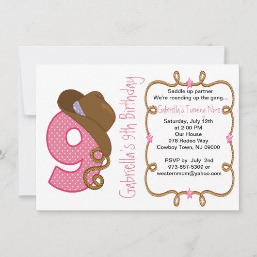Western Big Nine Girl zum Geburtstag Einladung (Vorderseite)